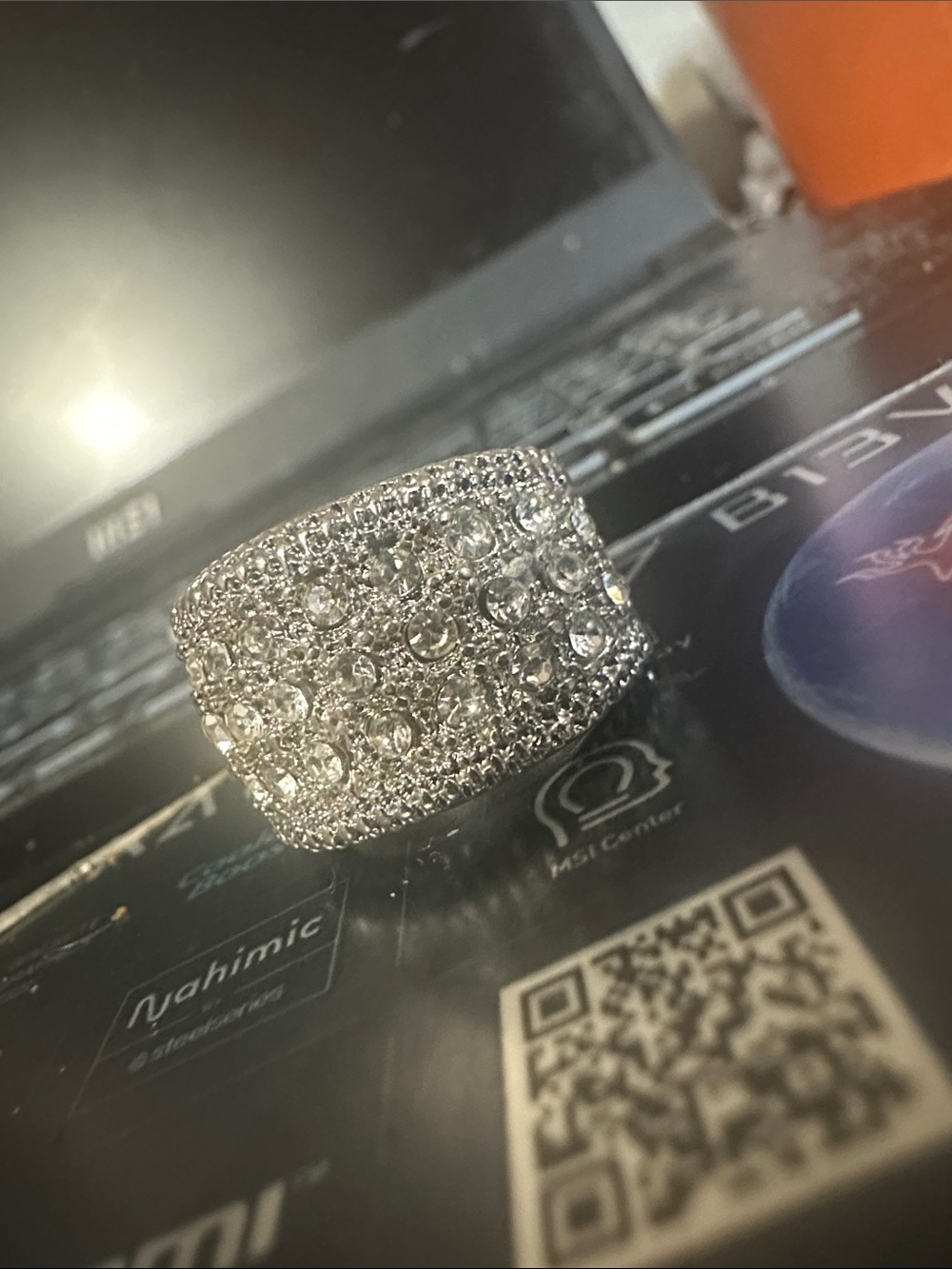 Sparkling Pave Crystal Wide Band Ring - Silver white GP iced out pinky ring